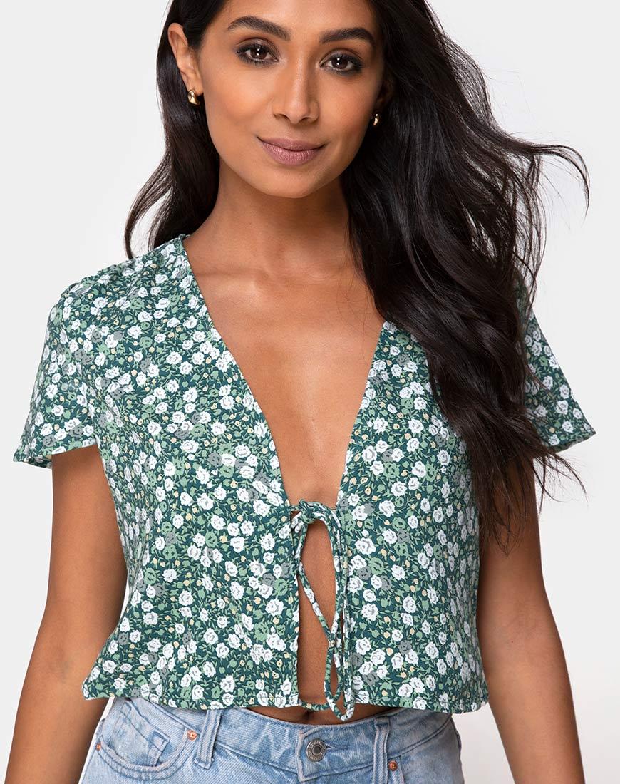 Immagine di Vaco Blusa in campo floreale verde