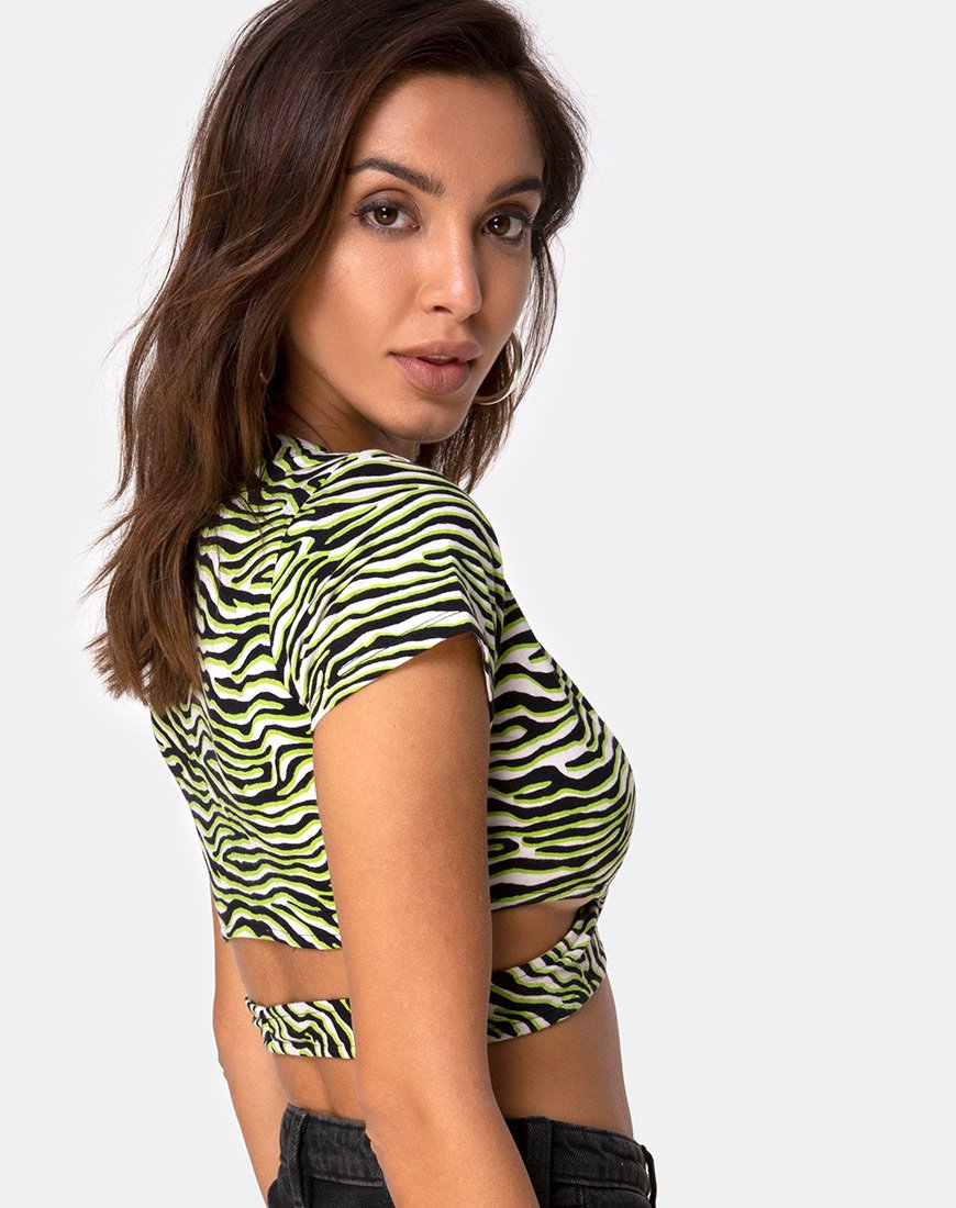 Top Valiza in Zebra verde fluo