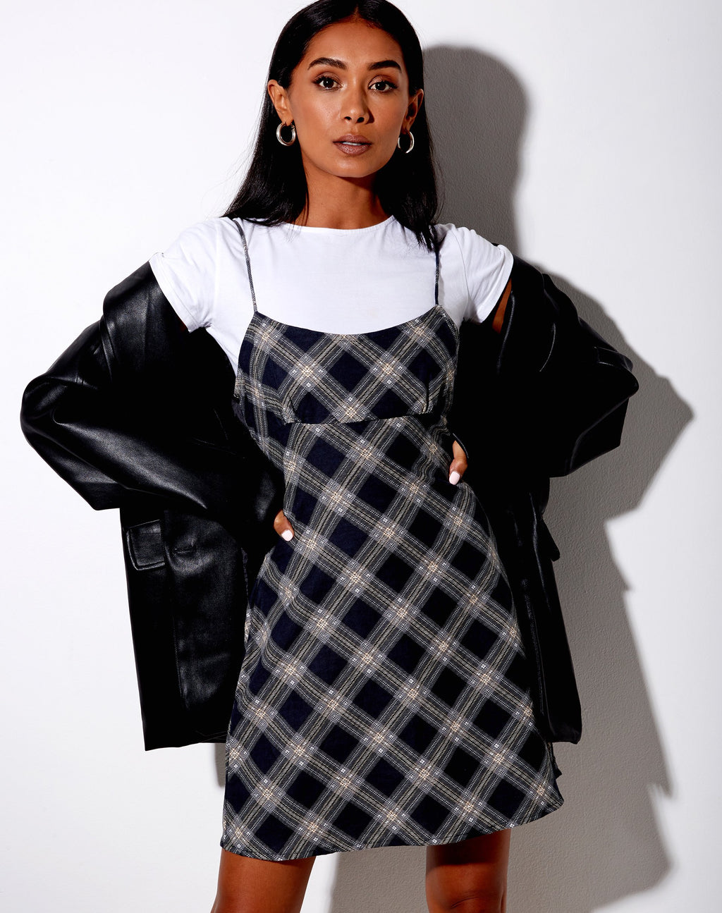 Valy Slip Dress a quadri anni '20 nero e grigio