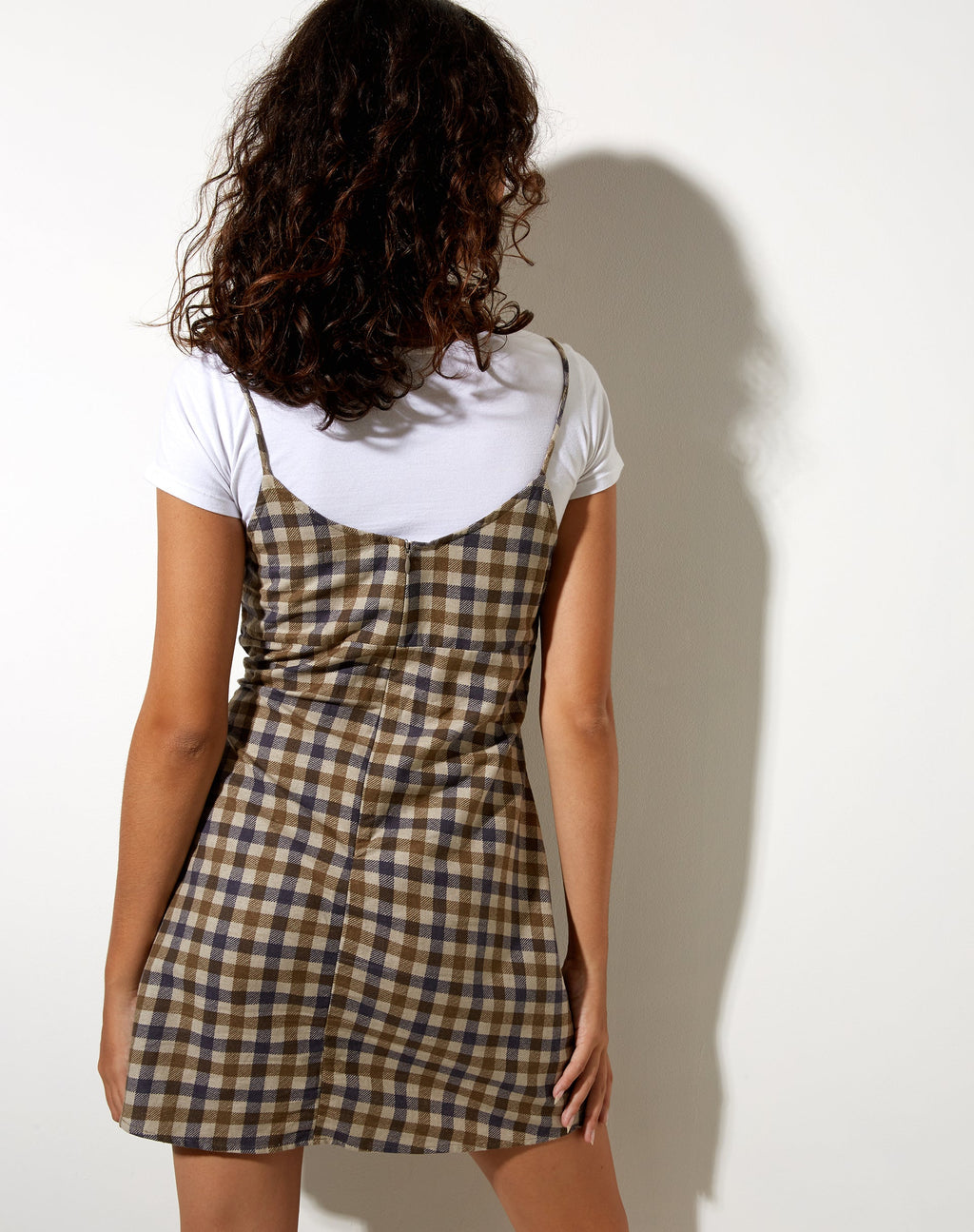 Abito sottoveste Valy in check anni '40 Tan