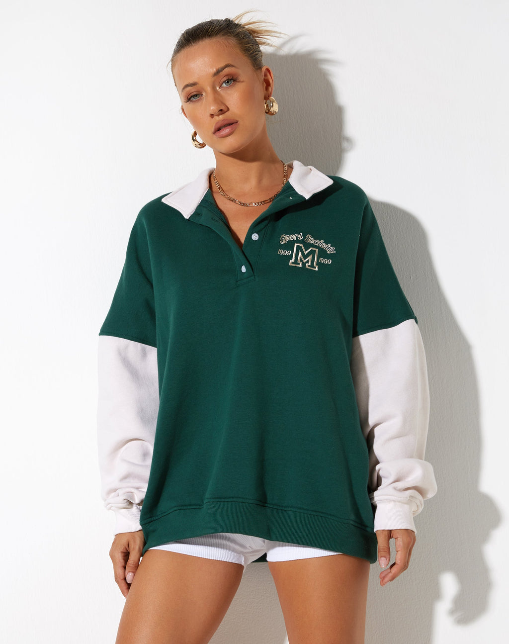 Giacca Varsity oversize in verde bosco Winter White Sport Society