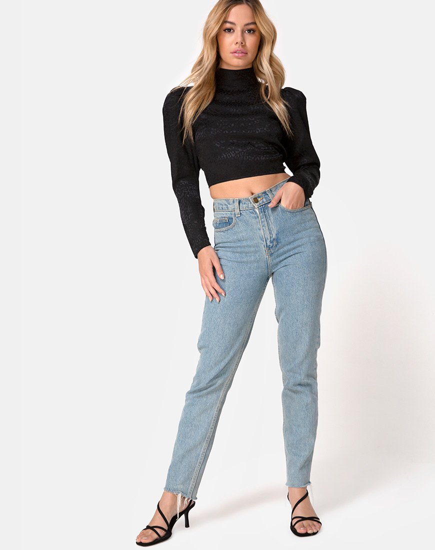 Immagine di Jasty Crop Top in raso nero ghepardo
