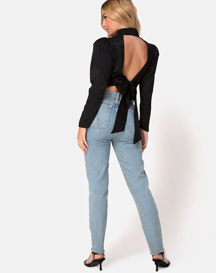 Immagine di Jasty Crop Top in raso nero ghepardo