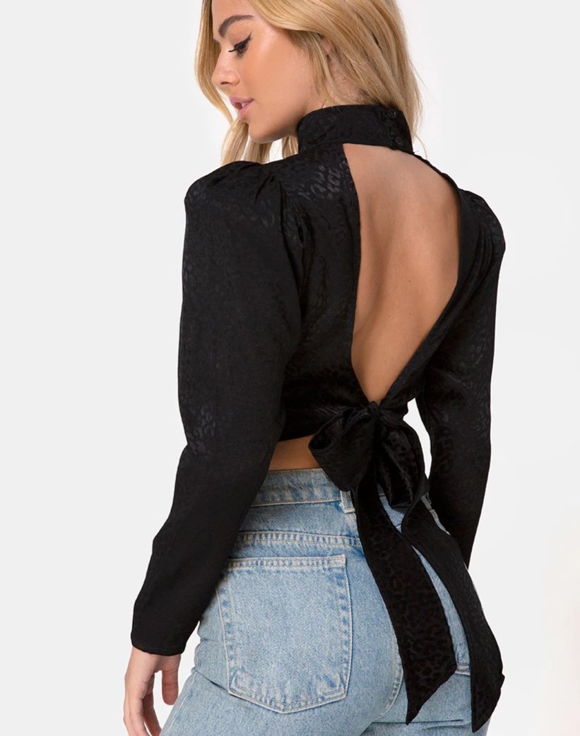 Crop Top Jasty in satin ghepardo nero