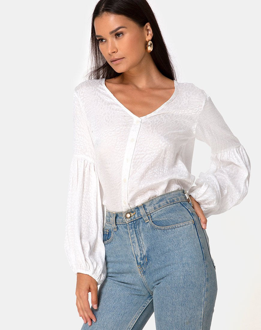 Top Vautier in satin ghepardo avorio