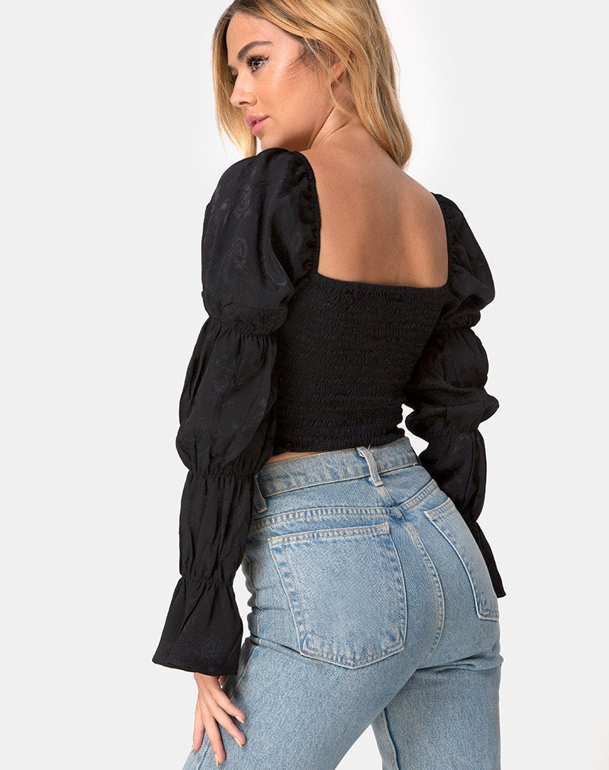 Immagine di Velina Crop Top in Satin Rose Nero