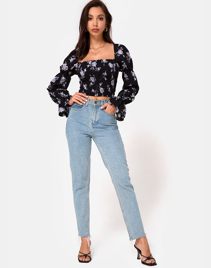 Immagine di Velina Top in Bianco Rosa Nero