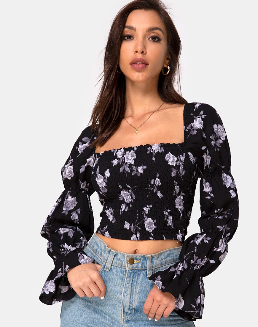 Top Velina in Bianco Rosa Nero