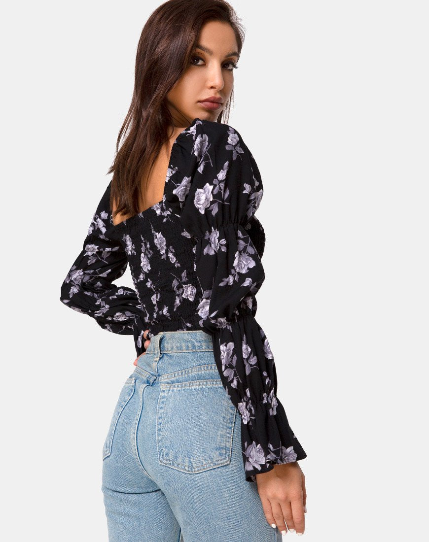 Top Velina in Bianco Rosa Nero