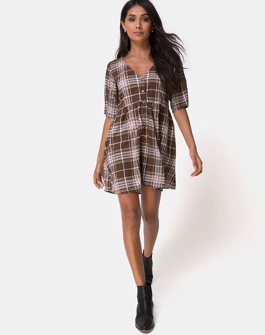 Immagine di Verren Babydoll Dress in Tartan Brown