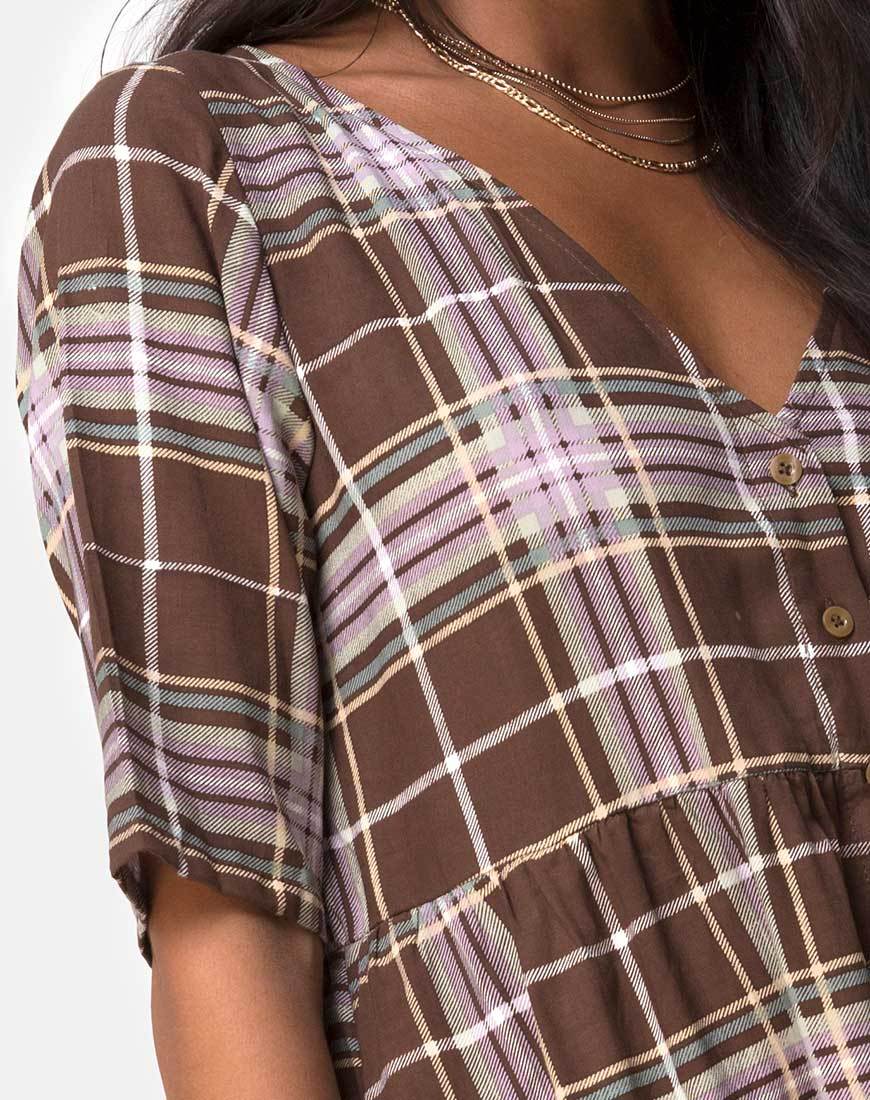 Immagine di Verren Babydoll Dress in Tartan Brown
