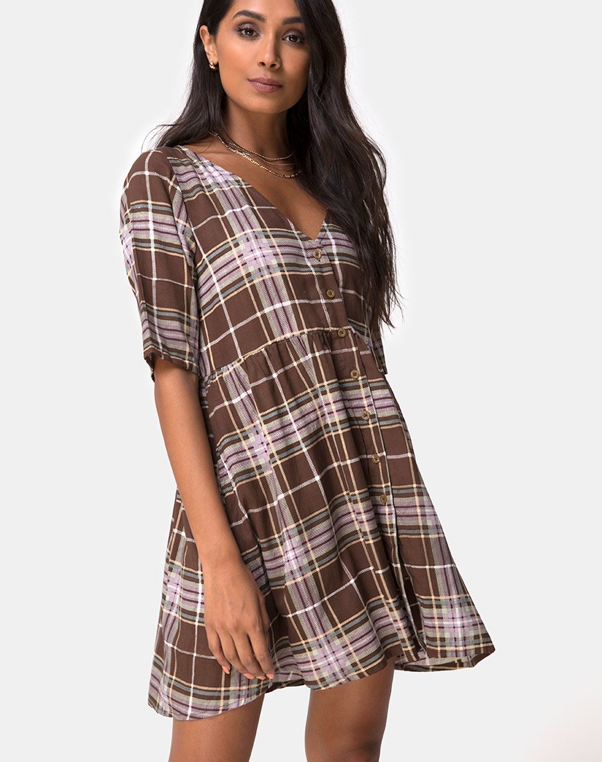 Abito babydoll Verren in tartan marrone