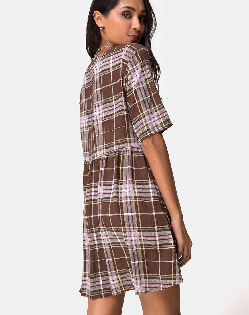 Abito babydoll Verren in tartan marrone