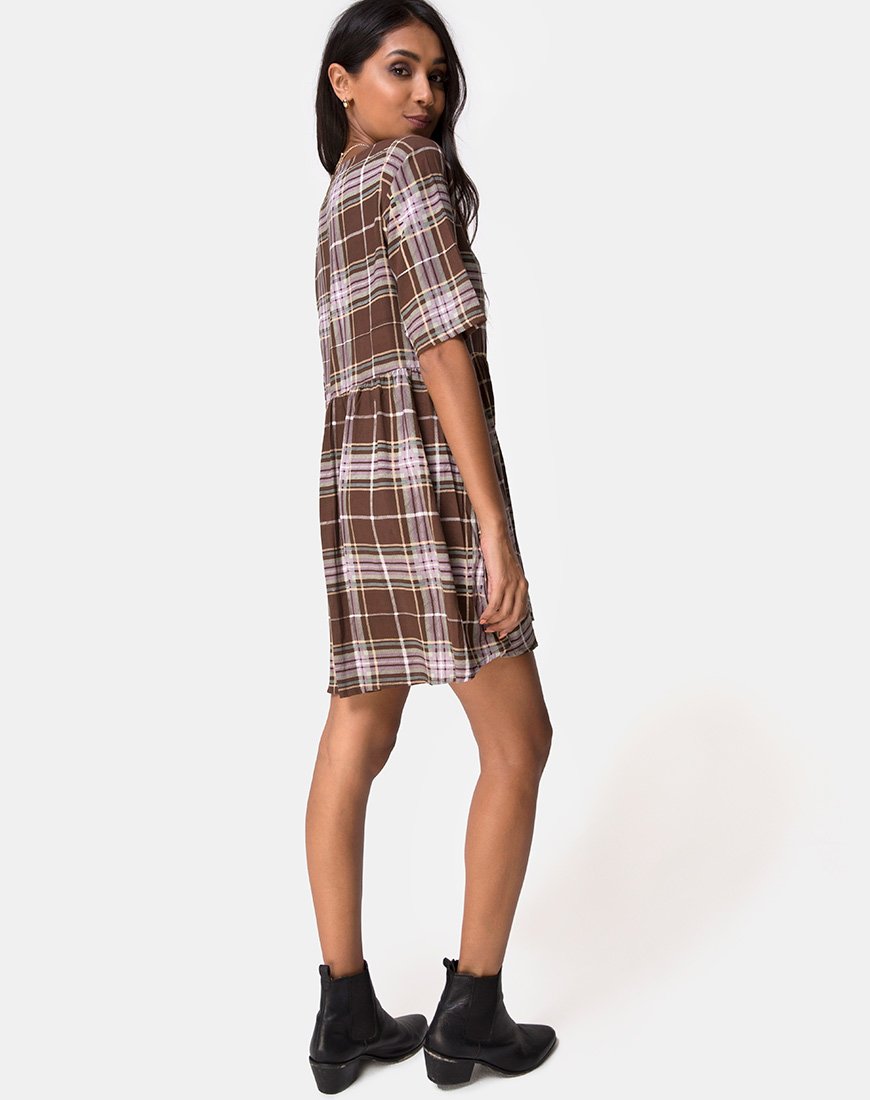 Immagine di Verren Babydoll Dress in Tartan Brown