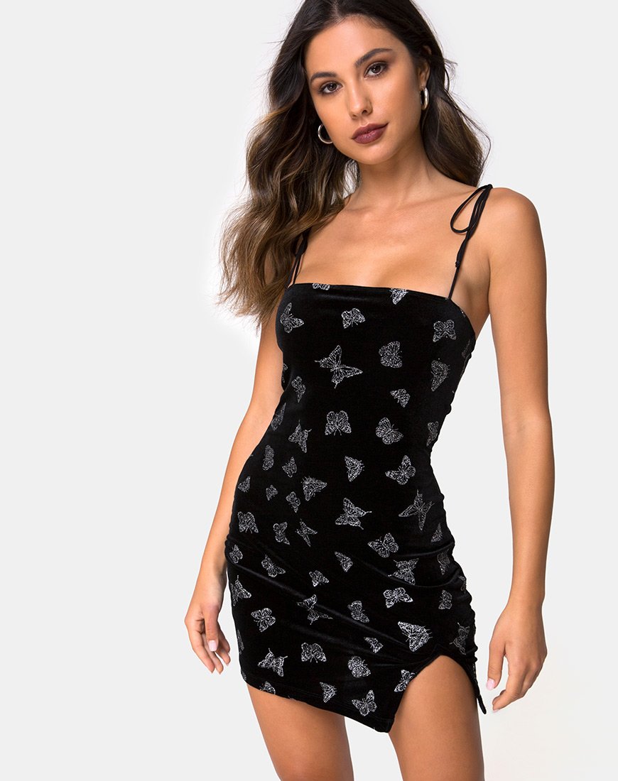 Immagine di Verso Dress in nero con farfalla glitterata