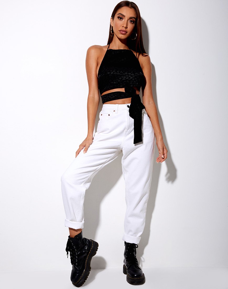 Immagine di Vhan Crop Top in raso Ditsy Rose Nero
