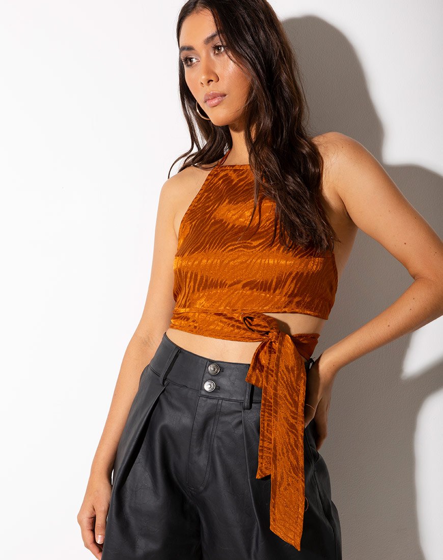 Immagine di Vhan Crop Top in raso Zebra Golden Coral