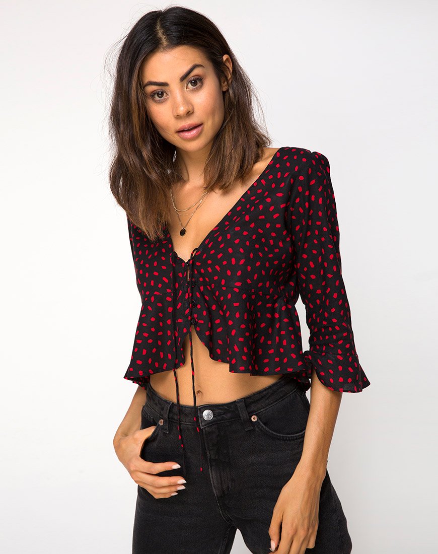 Top Vinequa in Mini Diana Dot Nero e Rosso