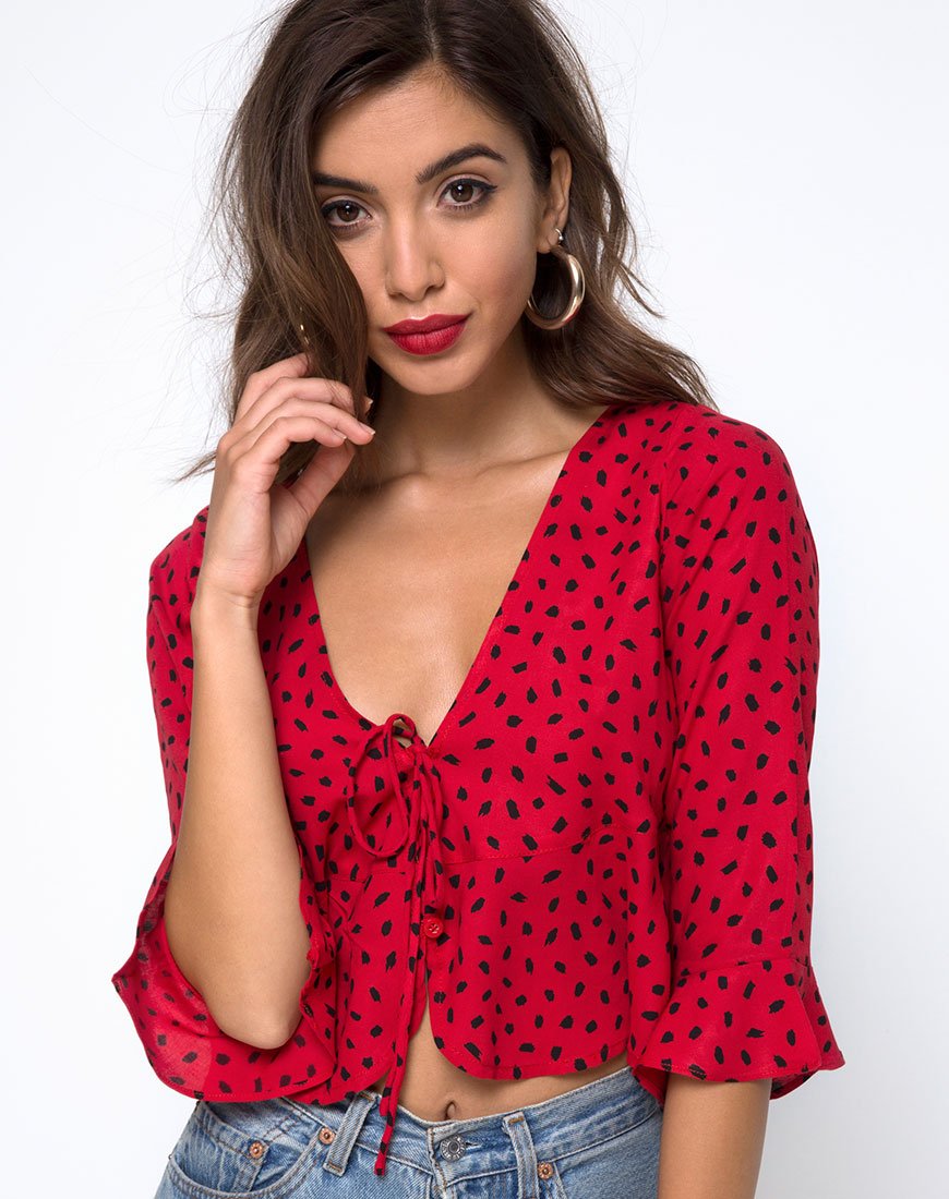 Top Vinequa in Mini Diana Dot Rosso e Nero