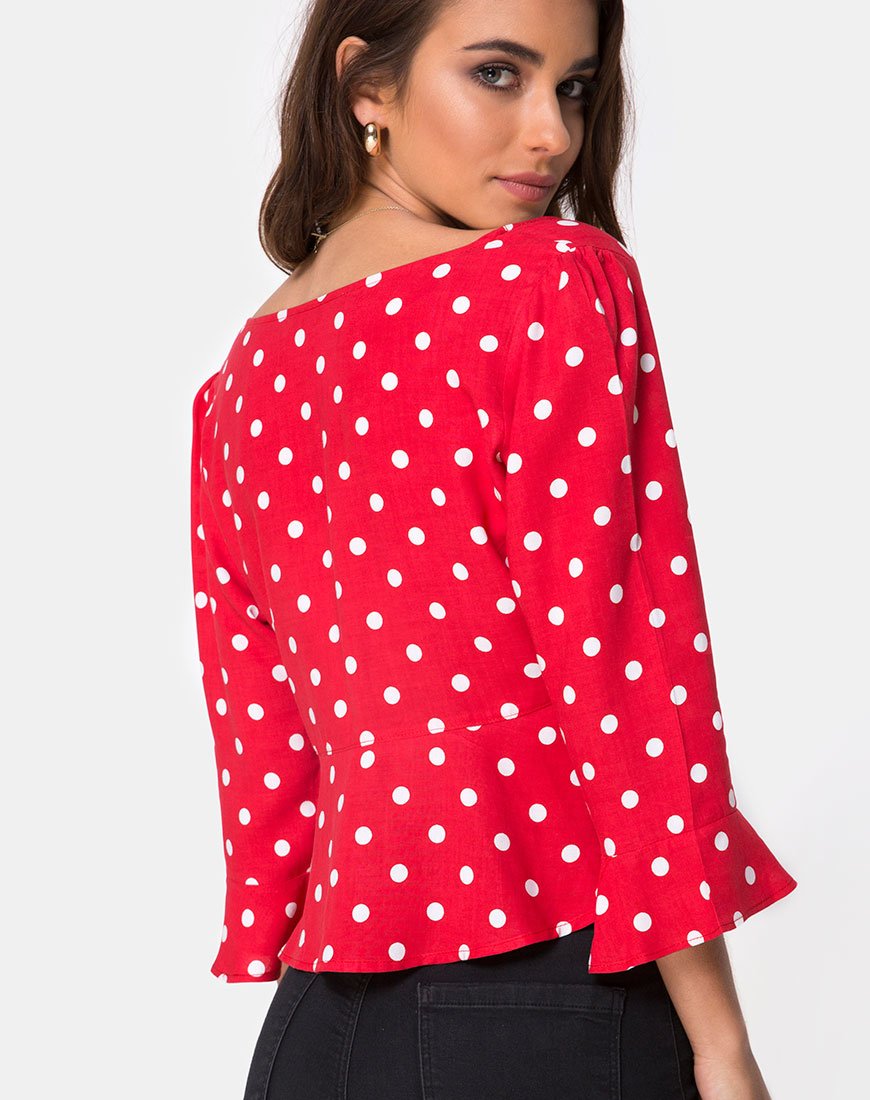 Top Vinequa a pois medio rosso e bianco