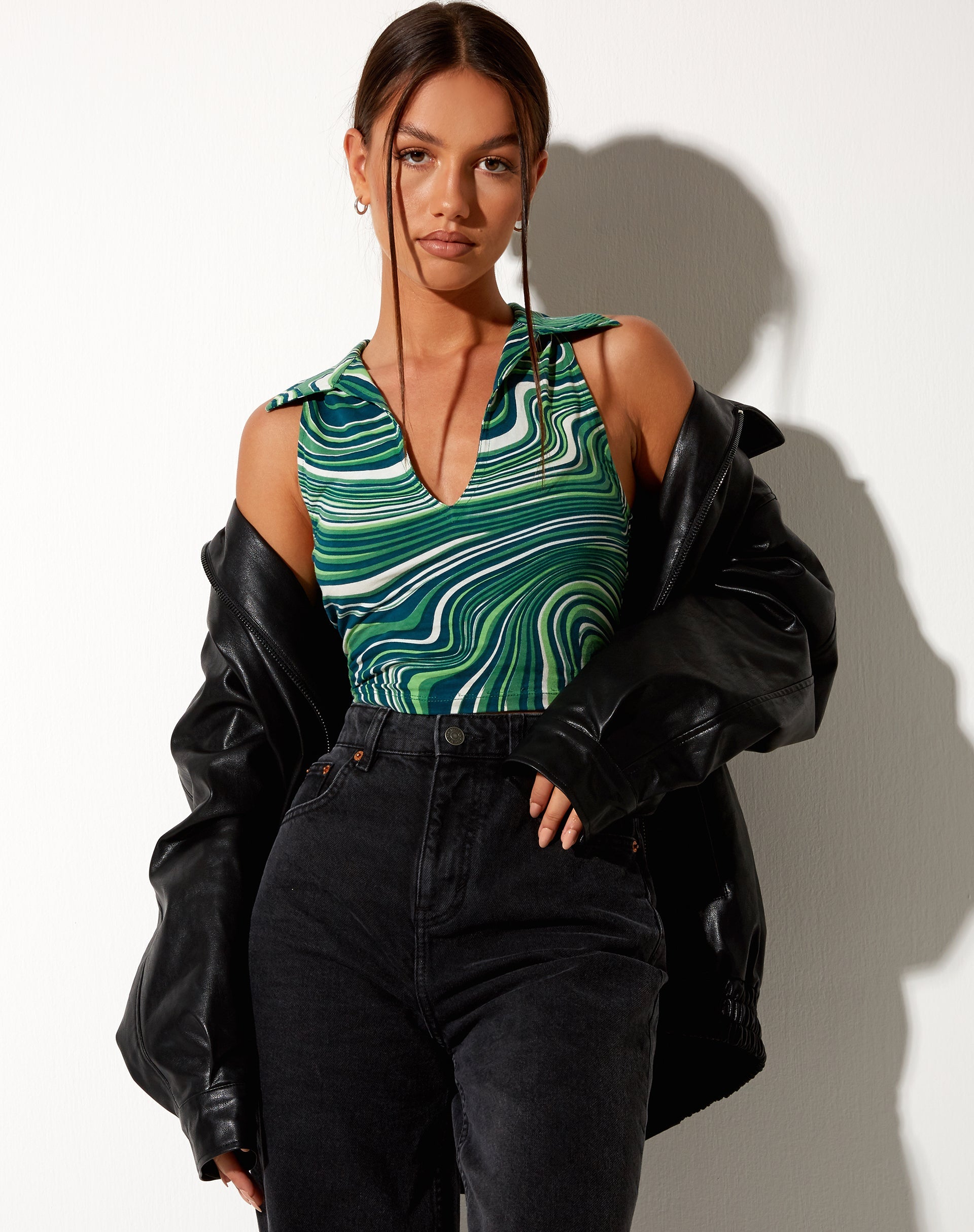 Immagine di Vende Gilet Top in verde ondulato anni '70