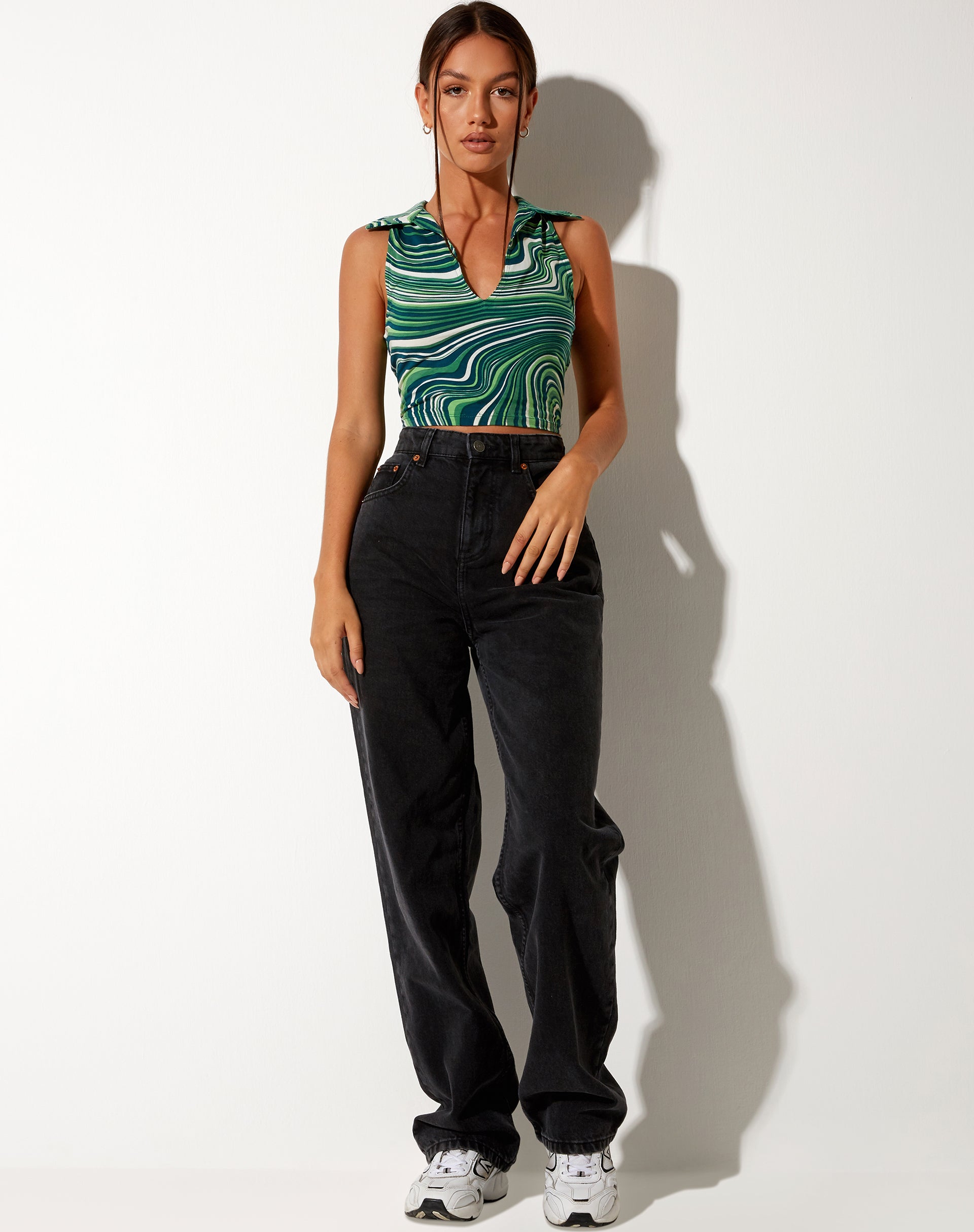 Immagine di Vende Gilet Top in verde ondulato anni '70