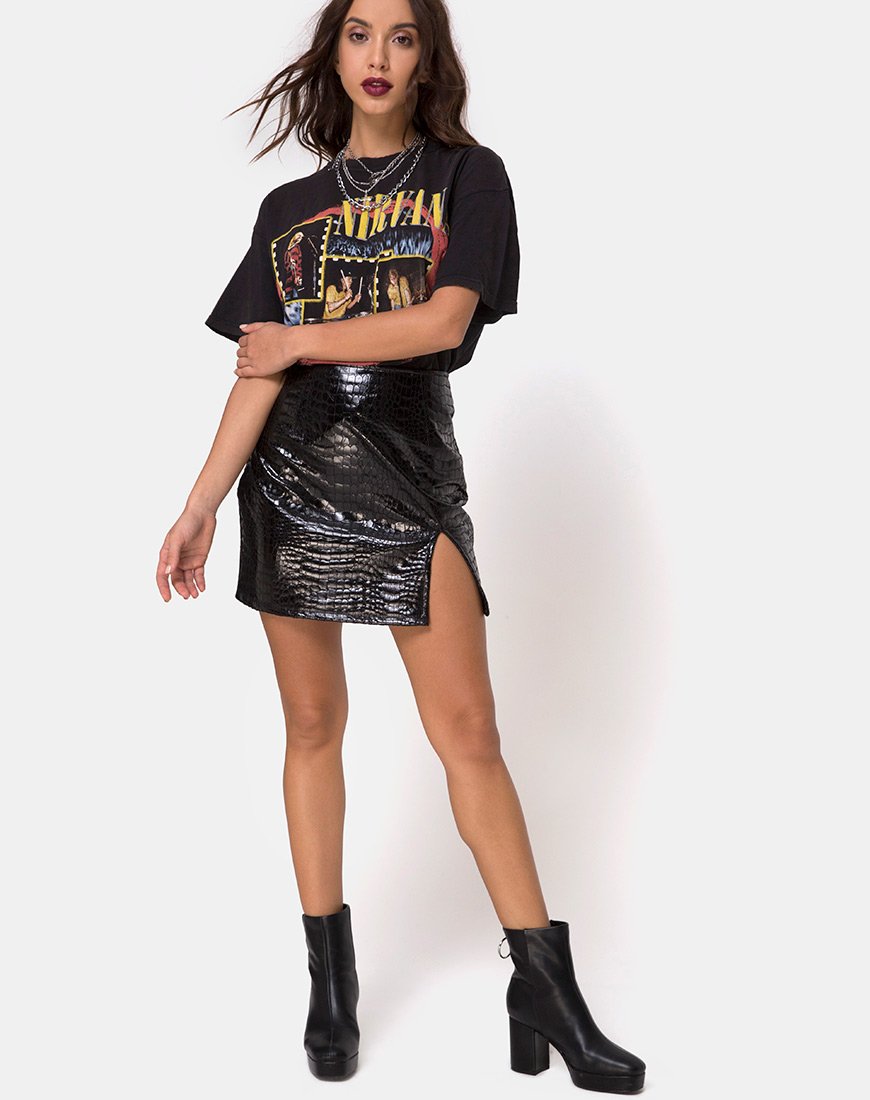 Immagine di Wave Skirt in PU Croco Nero