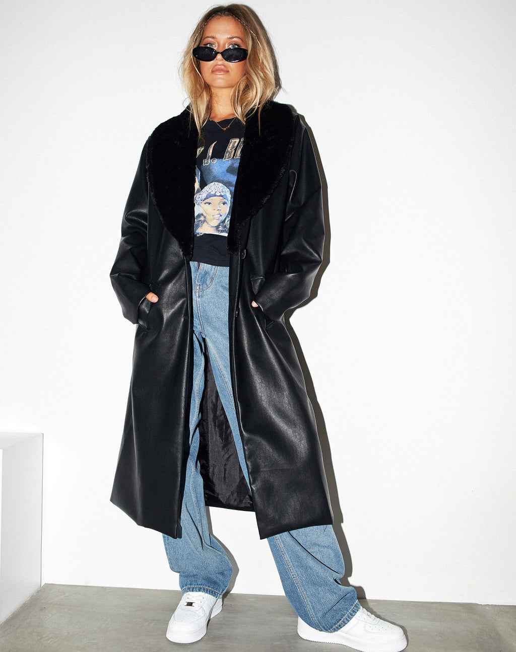 Cappotto lungo Weaver in Pu Black