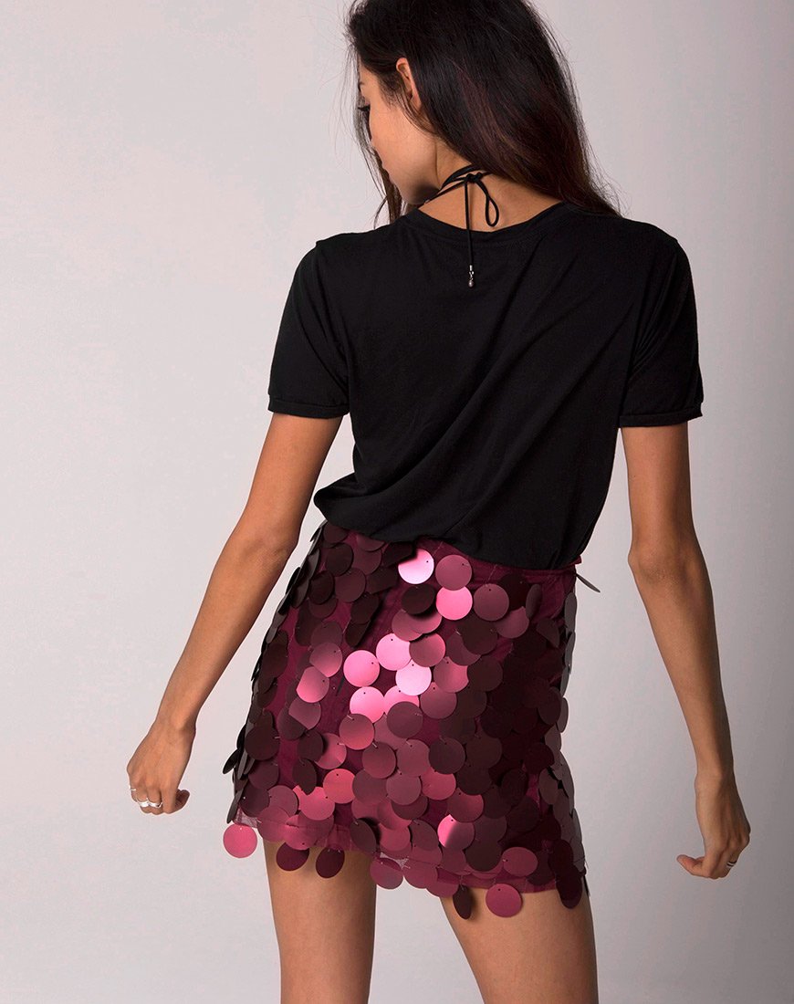 Gonna a vita alta Weaver in paillettes rosa a disco grande