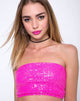 Immagine di Tubo con top in pizzo in mini paillettes rosa di Parigi