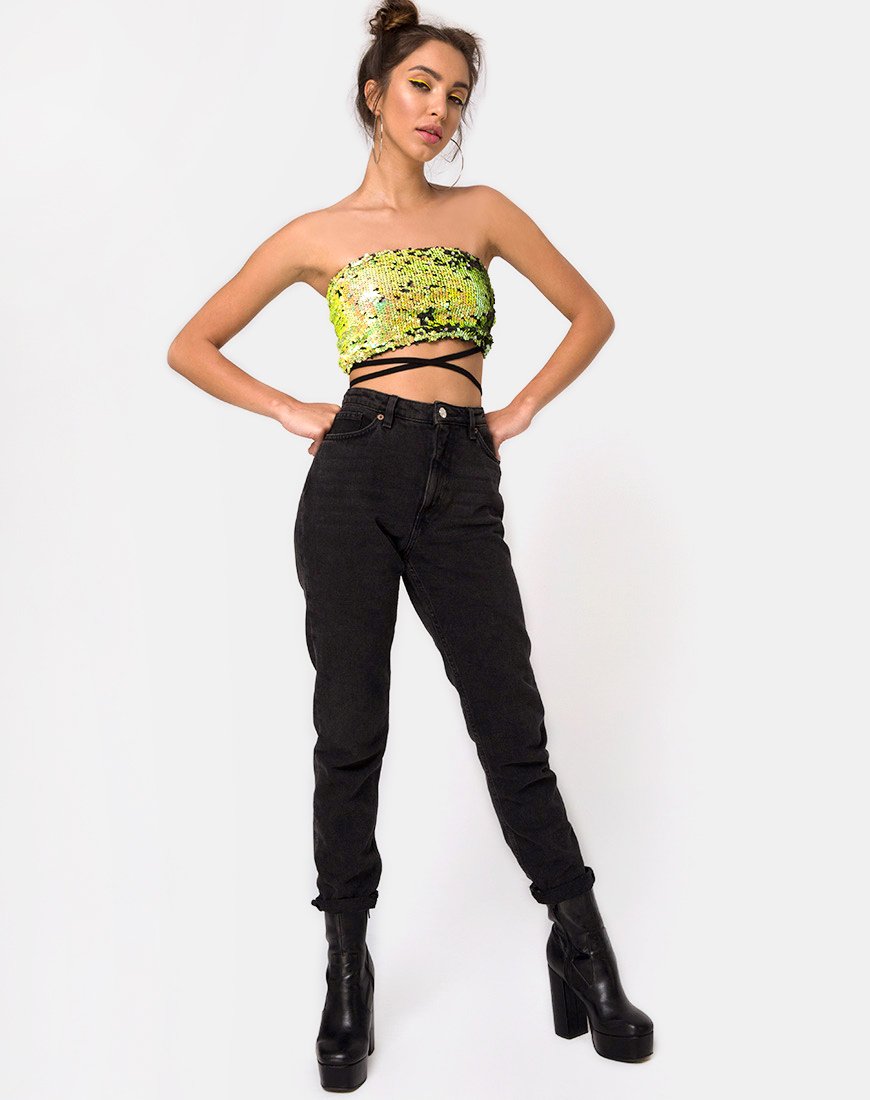 Immagine di Wrap up Tube Top in paillettes nere Citrus