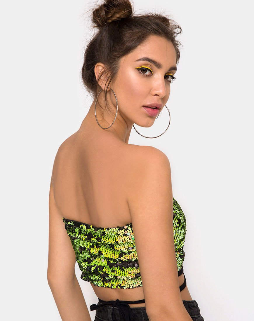 Top a tubo avvolgente in paillettes Citrus Black