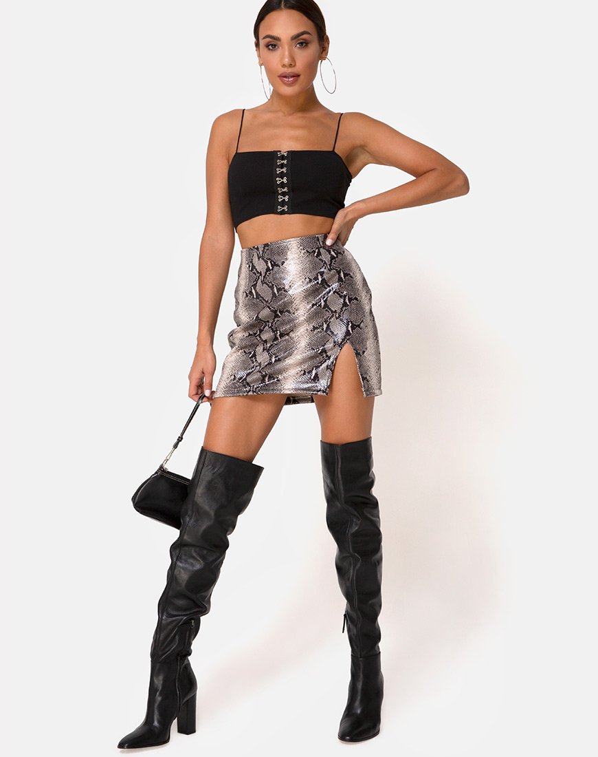 Immagine di Wren Mini Gonna in PU Beige Snake