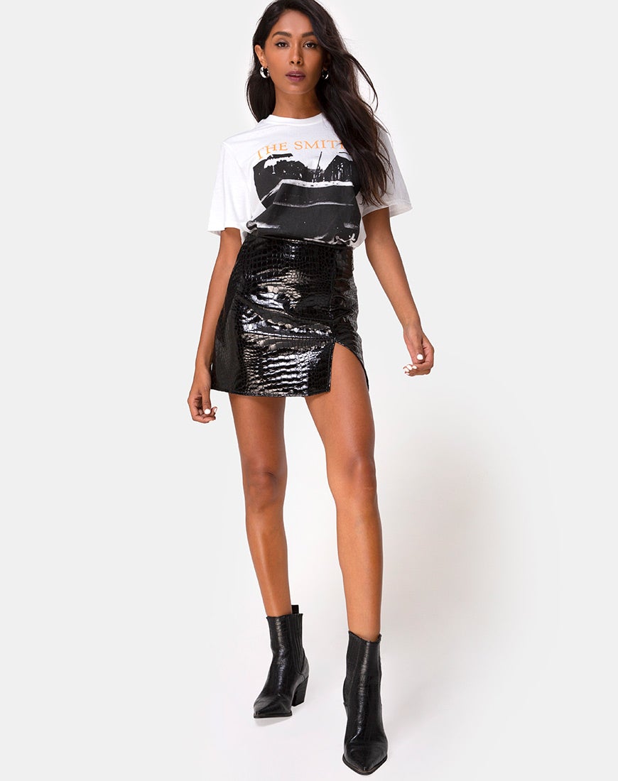 Immagine di Wren Mini Gonna in PU Croco Nero