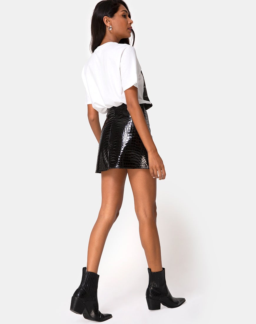 Immagine di Wren Mini Gonna in PU Croco Nero