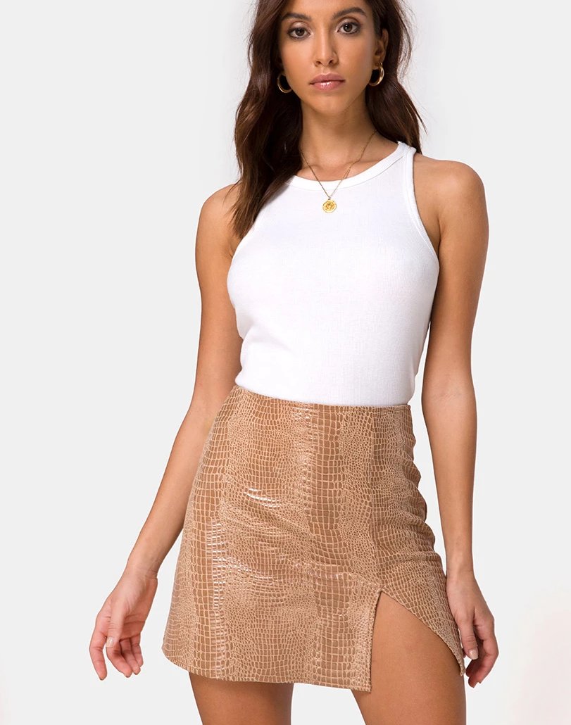 Immagine di Wren Mini Gonna in PU Snake Tan