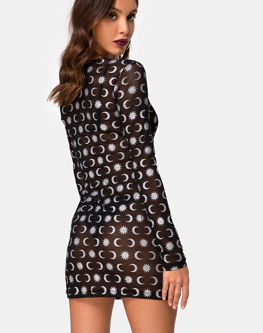Immagine di Wyatt Bodycon Dress in Over the Moon nero con glitter