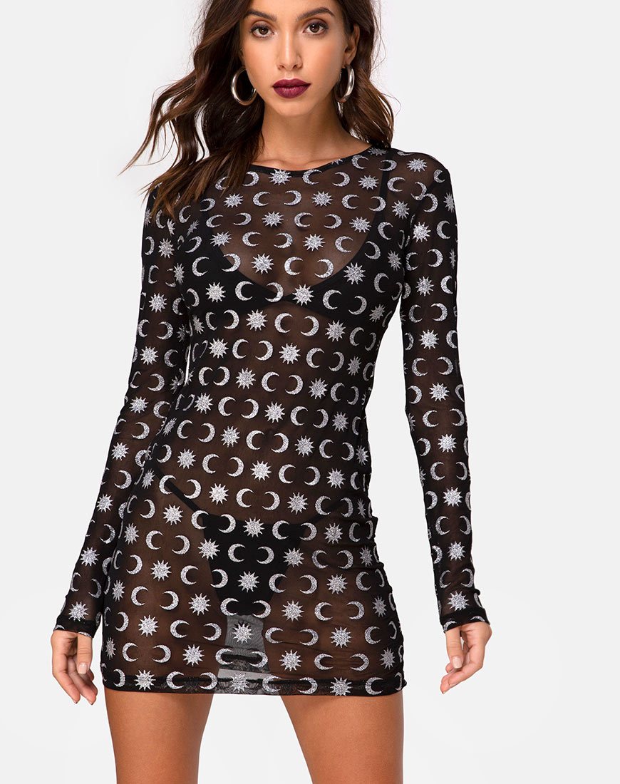 Immagine di Wyatt Bodycon Dress in Over the Moon nero con glitter