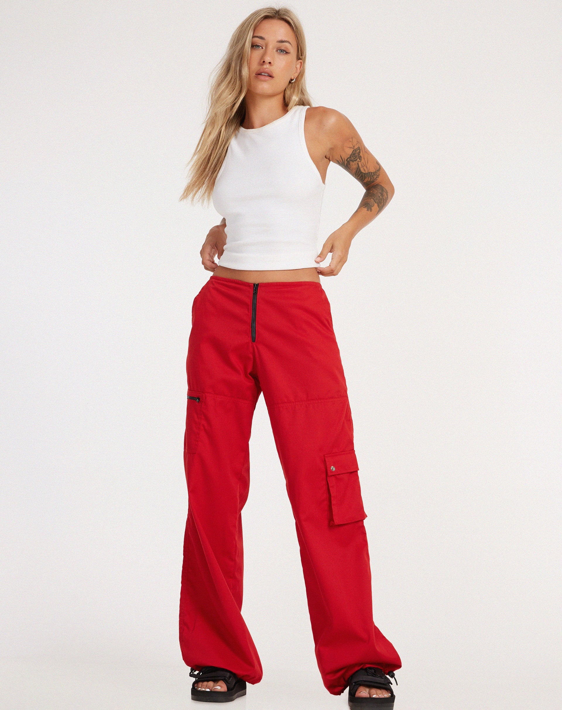 immagine di Xander Cargo Trouser in Cotone Drill Rosso Vero