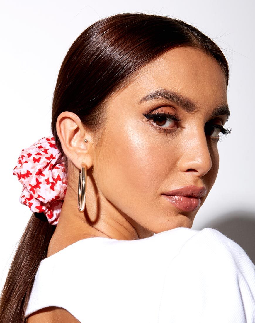 Scrunchie XL in Ditsy Butterfly Pesca e Rosso