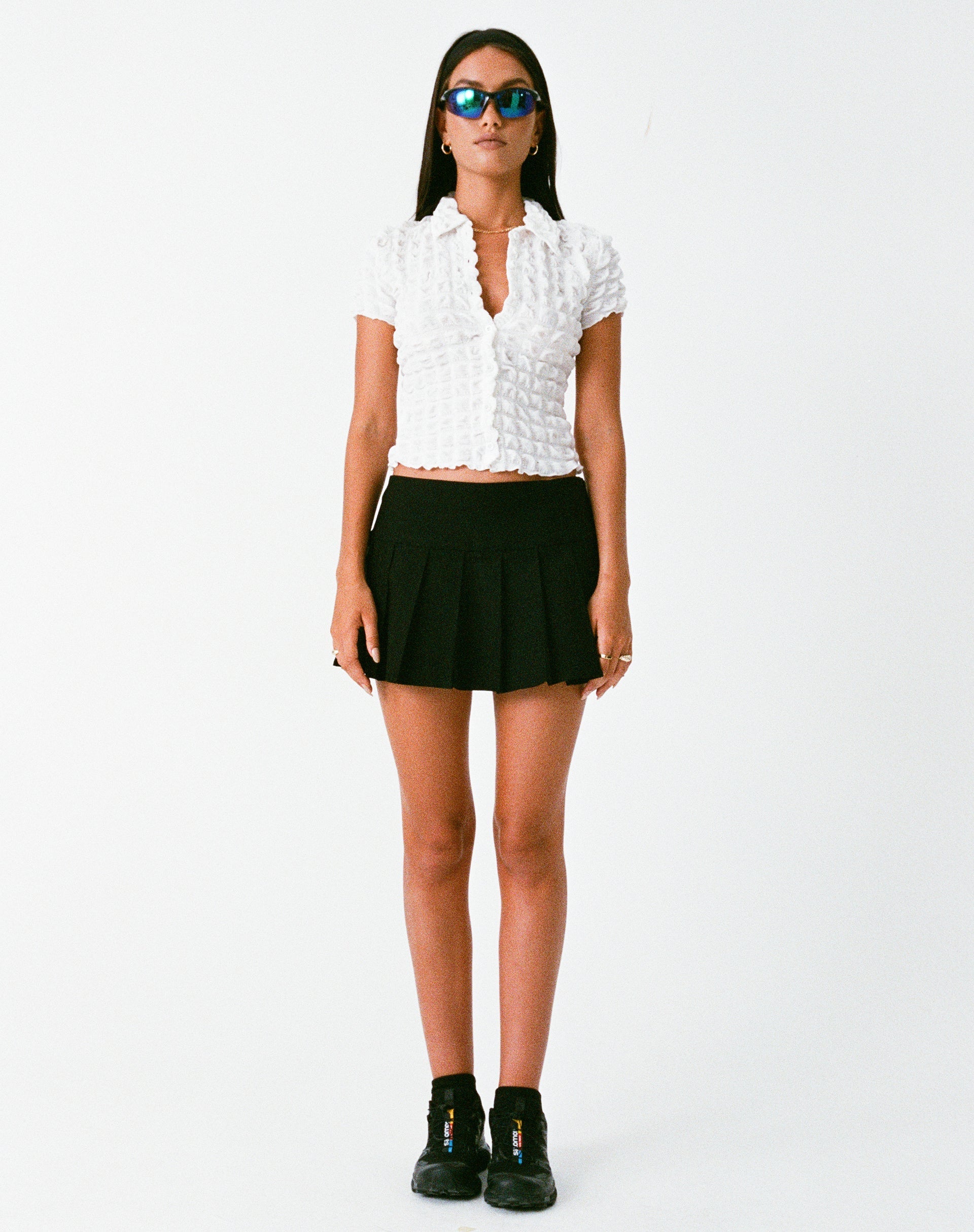 Motel X Olivia Neill - Camicia Yejin in jersey a bolle Bianco vero