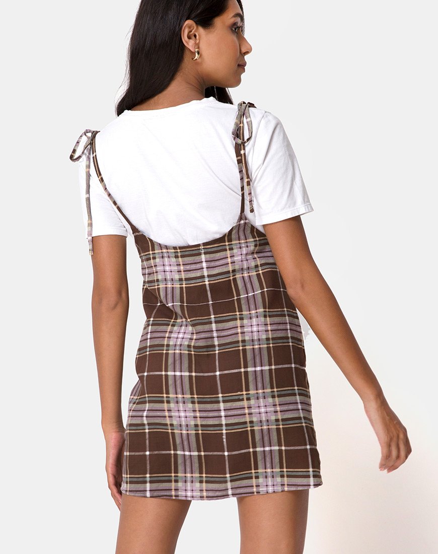 Mini abito Yelca in tartan marrone
