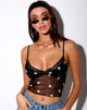 Immagine di Yenika Crop Top in nero con ricamo a margherita bianco e pizzo