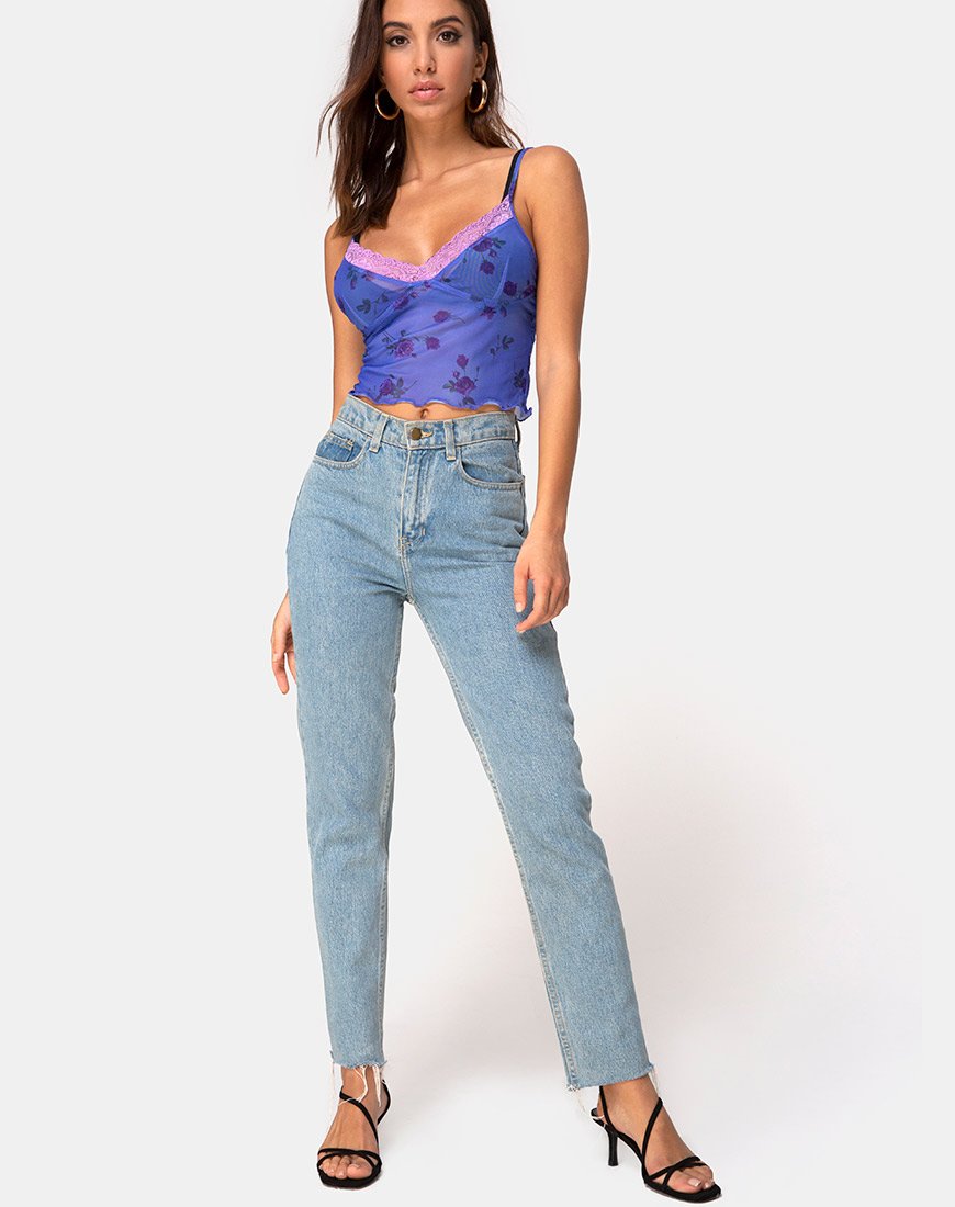 Immagine di Yenika Crop Top in Rosa Lilla con pizzo Lilla