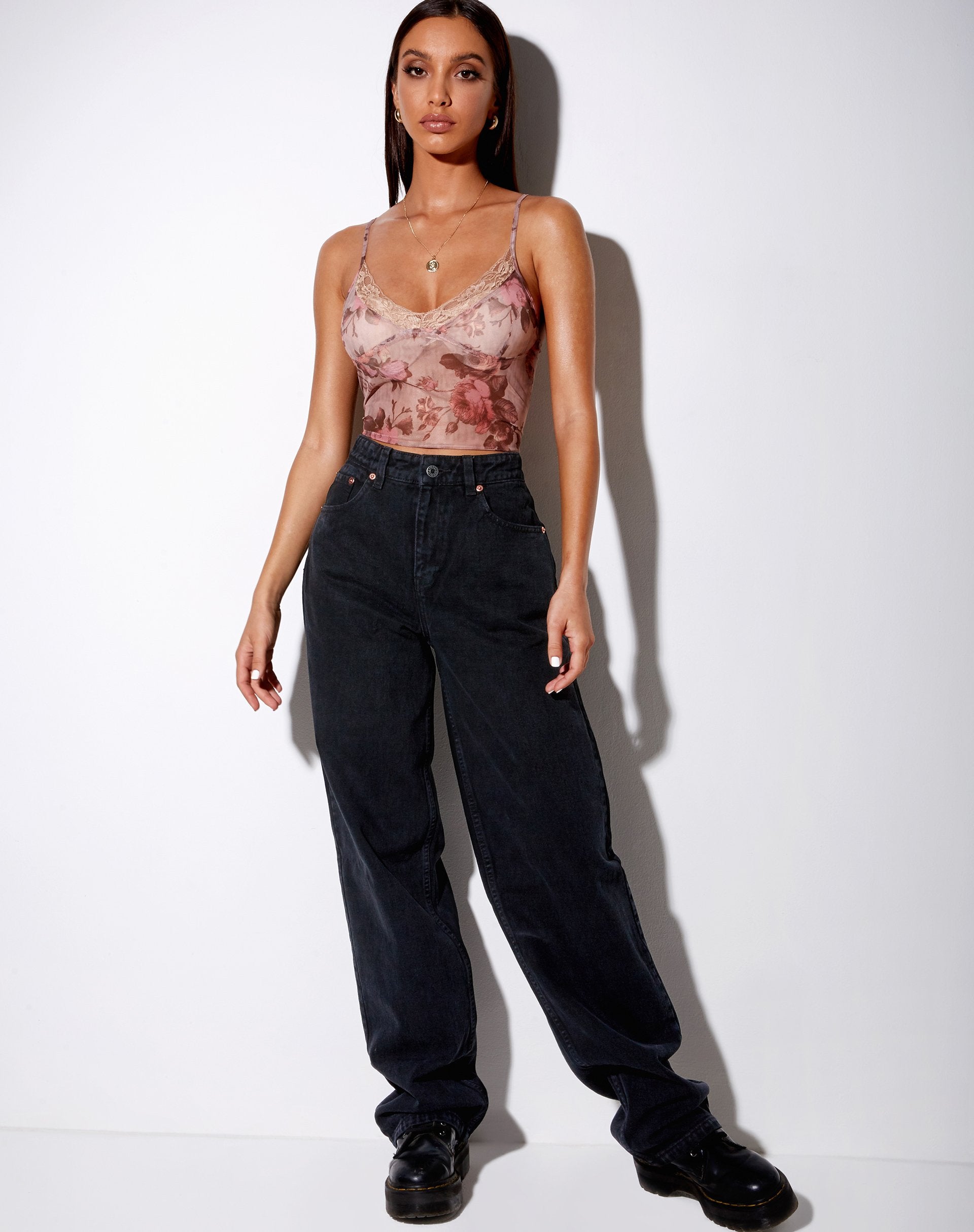 Immagine di Yenika Crop Top in rete Peach Bloom
