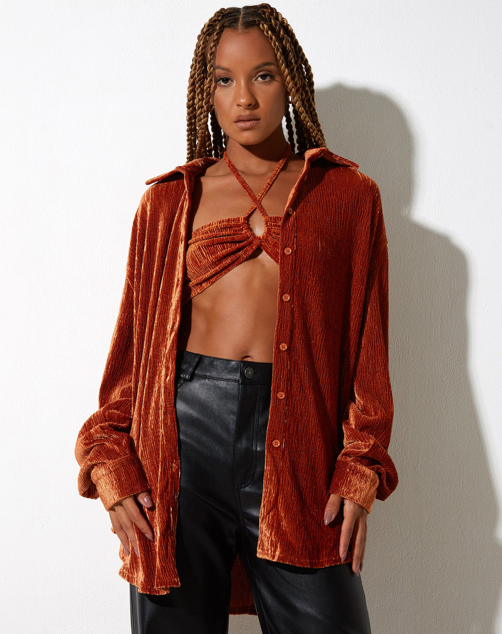 Dael - Camicia oversize in velluto ruggine