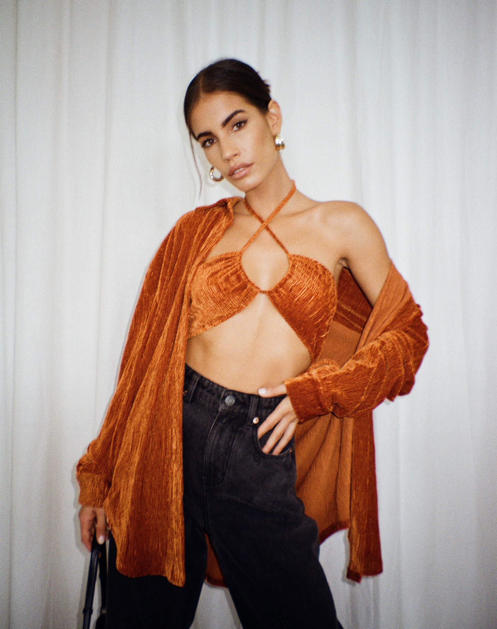 immagine di Dael Camicia oversize in velluto ruggine