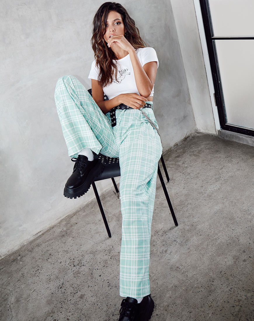 Pantaloni Yeva in tela da tavola Neo Mint