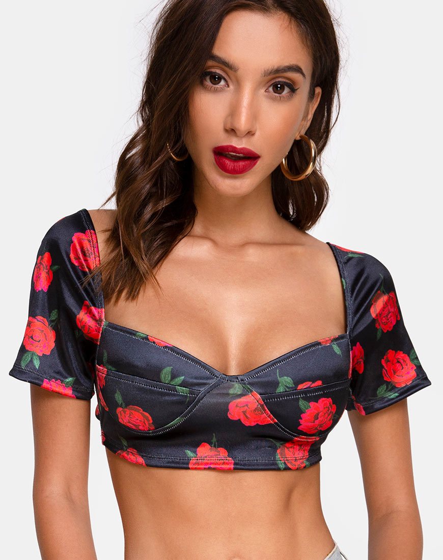 Top Yoona in raso elasticizzato Ultimo Rosa Nero