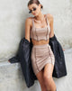 Immagine di Yoshi Corsetto Top in visone argento con cuciture marrone scuro